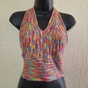 NWT Hers and Mine Rainbow Crochet Halter Crop Top